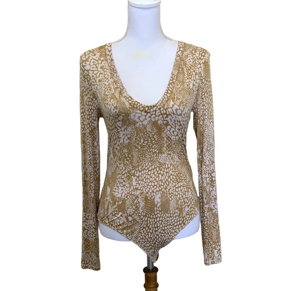 NWT Intimately Free People gold/cream long sleeve bodysuit, medium, bohemian - Picture 1 of 7